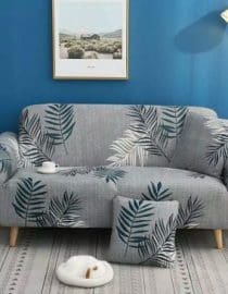 Cover Sarung Penutup Sofa Motif Daun Abu-abu Uk. 3 Seater 190-230cm