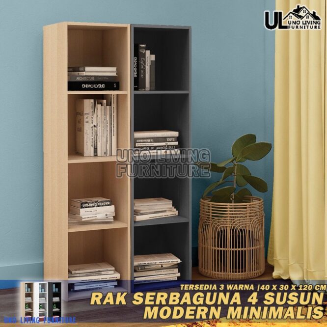 Rak buku 4 susun cream