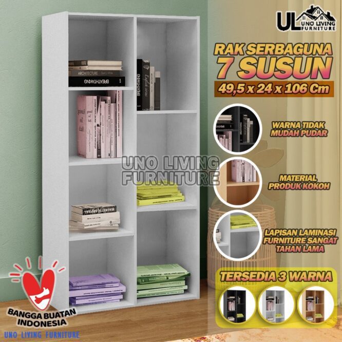 Rak buku 7 susun polos putih1