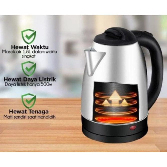 Teko Listrik Pemanas Air SQRS Stainless Steel Kapasitas 2 Liter Daya 350 Watt
