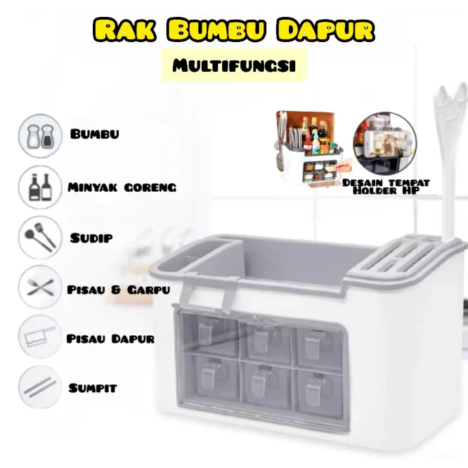 Rak Bumbu Dapur Crown All In Dengan 6 Laci + Tempat Pisau
