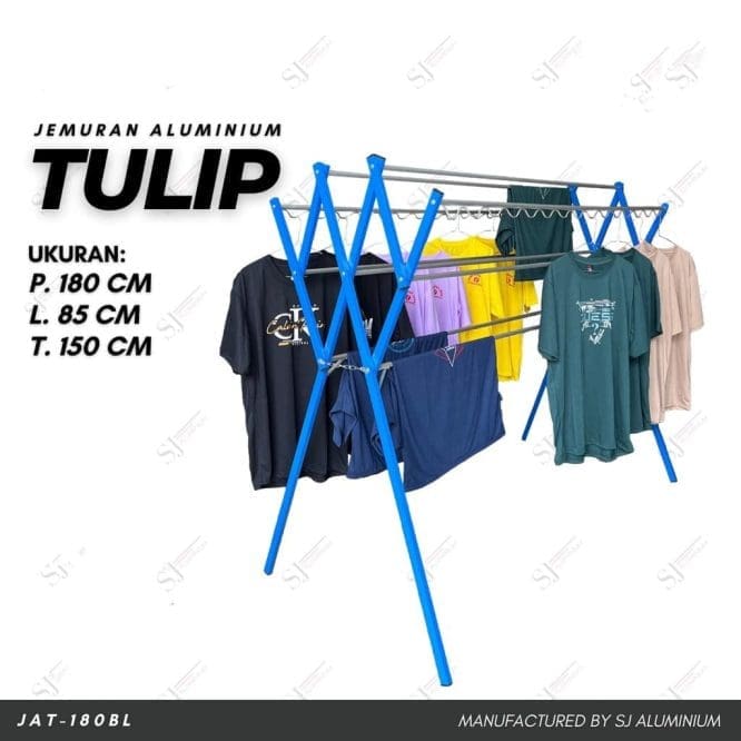 Jemuran Baju Jemuran Handuk Tulip Lipat 9 Palang Material Hollow Aluminium Size 180x85x150cm