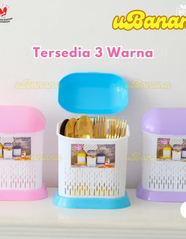 Tempat Sendok Tutup Dengan 2 Sekat Warna Random