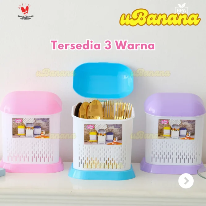 Tempat Sendok Tutup Dengan 2 Sekat Warna Random